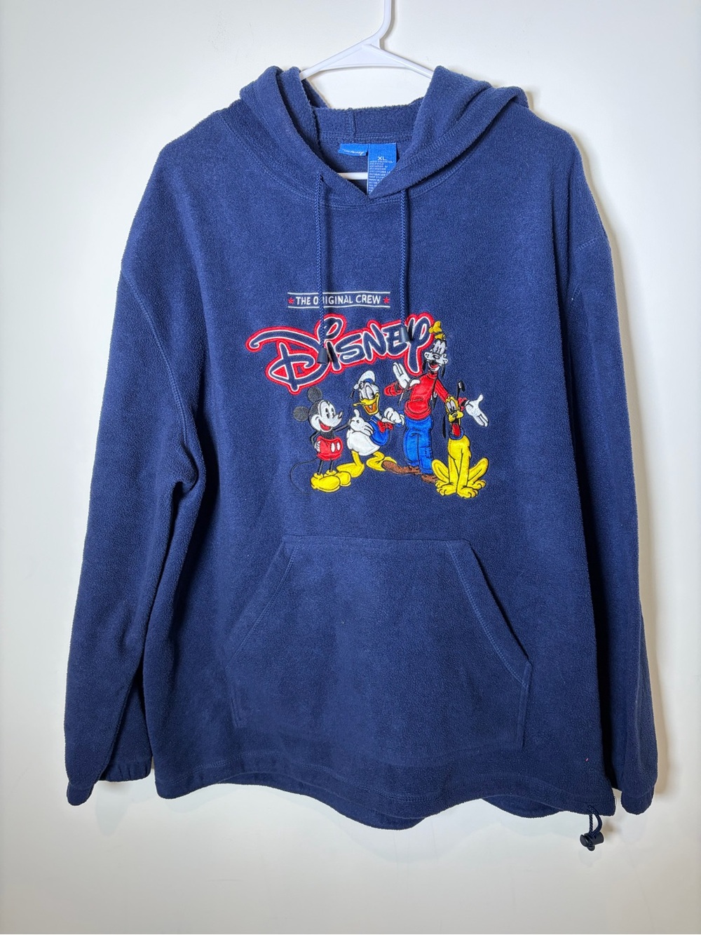 Disney Men’s XL Navy Pullover Hoodie with Classic Character Embroidery